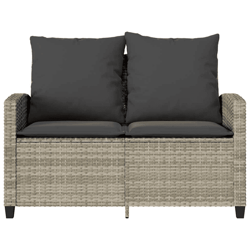 vidaXL Sofá jardim c mesa e almofadões 2 lugares vime PE cinza claro vidaXL Sofá jardim c mesa e almofadões 2 lugares vime PE cinza claro