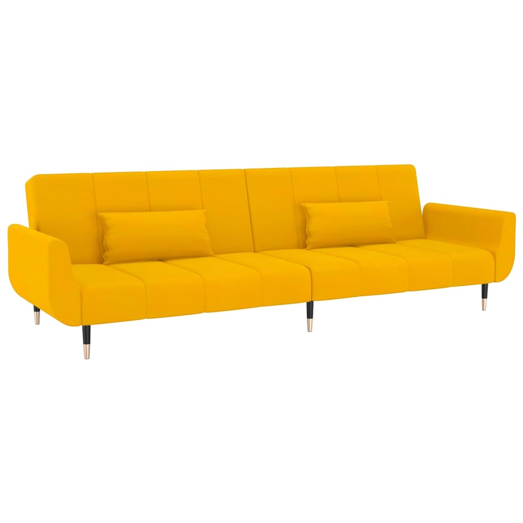 Sofá cama - sofá convertible de 2 plazas con dos cojines terciopelo amarillo