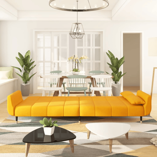 Sofá-cama, Sofá conversível 2 lugares com duas almofadas veludo amarelo