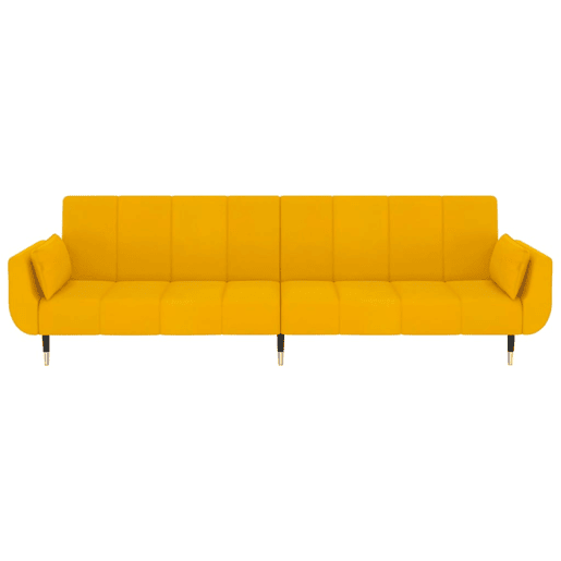 Sofá-cama, Sofá conversível 2 lugares com duas almofadas veludo amarelo