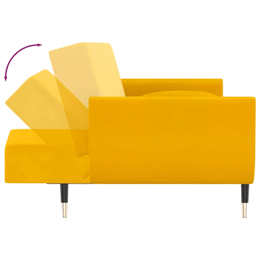 Sofá-cama, Sofá conversível 2 lugares com duas almofadas veludo amarelo