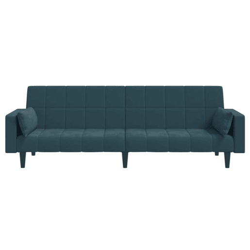 Sofá-cama, Sofá conversível 2 lugares com duas almofadas veludo azul