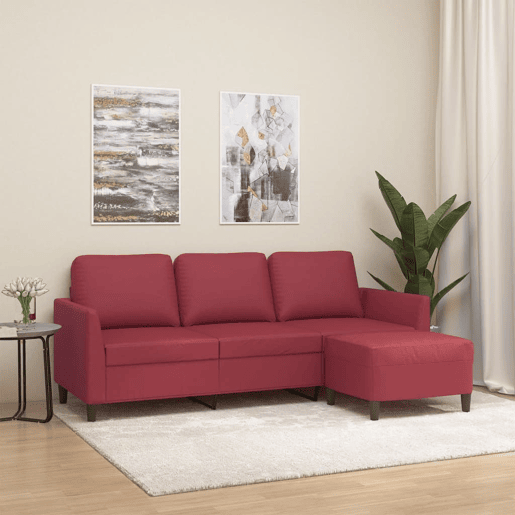 Sofá 3 lugares - Sofá fixo c apoio pés 180 cm couro artif. vermelho tinto Sofá 3 lugares - Sofá fixo c apoio pés 180 cm couro artif. vermelho tinto