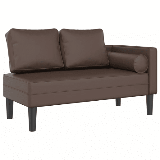 Chaise longue com almofadões couro artificial castanho Chaise longue com almofadões couro artificial castanho
