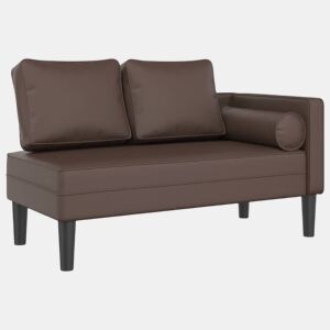 Chaise longue com almofadões couro artificial castanho