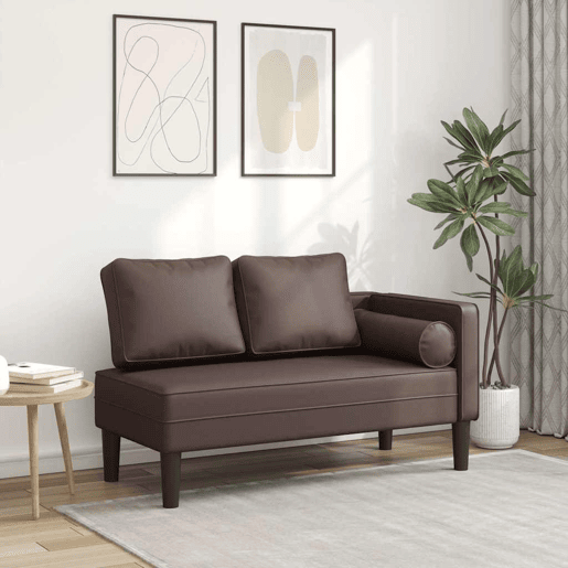 Chaise longue com almofadões couro artificial castanho Chaise longue com almofadões couro artificial castanho