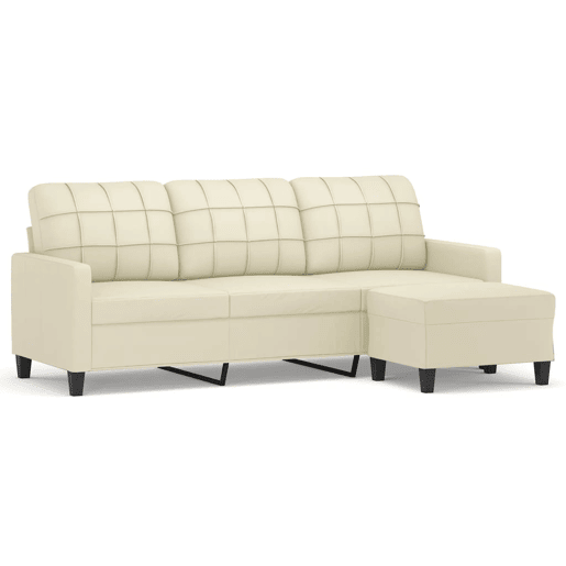 Sofá 3 lugares - Sofá fixo c apoio pés 180 cm couro artificial cor creme