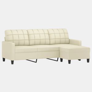 Sofá 3 lugares - Sofá fixo c apoio pés 180 cm couro artificial cor creme