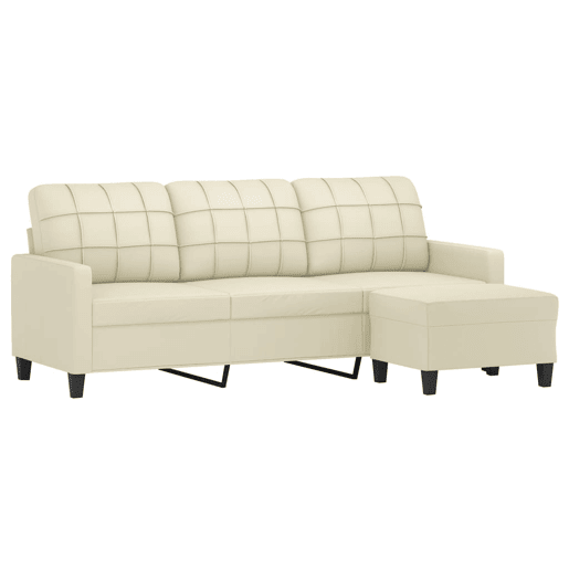 Sofá 3 lugares - Sofá fixo c apoio pés 180 cm couro artificial cor creme