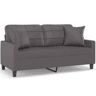 Sofá 2 lugares - Sofá fixo + almofadas decorativas 140cm couro artif. cinza