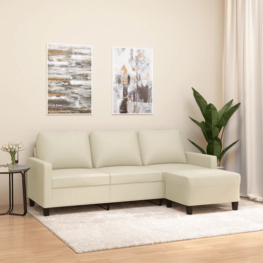 Sofá 3 lugares - Sofá fixo c apoio pés 180 cm couro artificial cor creme