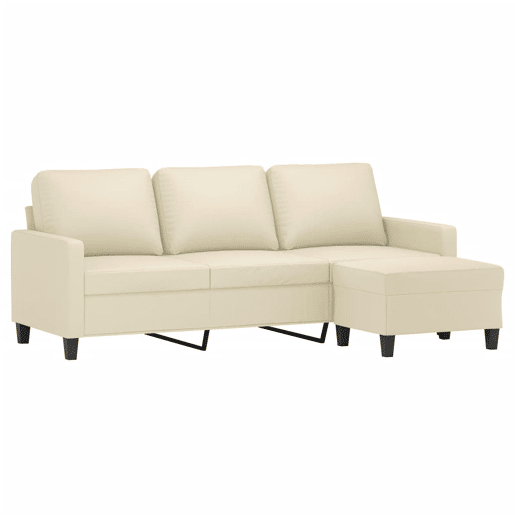 Sofá 3 lugares - Sofá fixo c apoio pés 180 cm couro artificial cor creme
