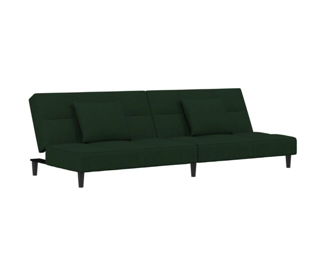 Sofá cama - sofá convertible de 2 plazas con dos almohadas terciopelo verde oscuro