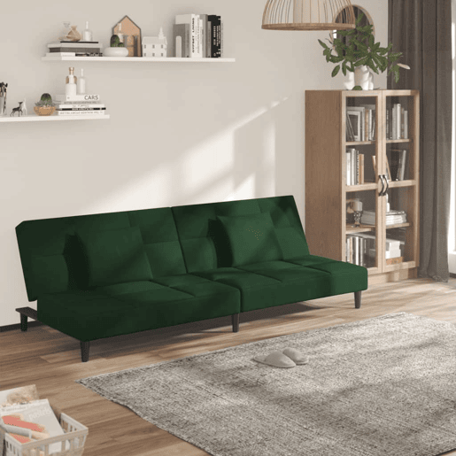 Sofá-cama, Sofá conversível 2 lugares com duas almofadas veludo verde-escuro