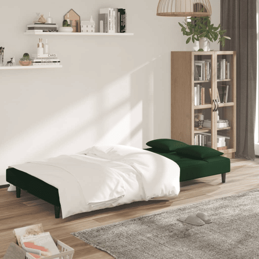 Sofá-cama, Sofá conversível 2 lugares com duas almofadas veludo verde-escuro