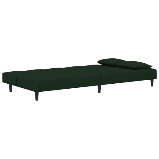 Sofá-cama, Sofá conversível 2 lugares com duas almofadas veludo verde-escuro