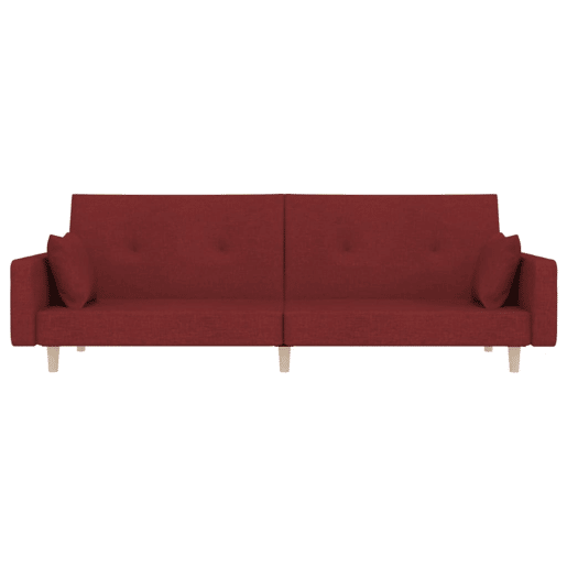 Sofá-cama, Sofá conversível 2 lugares com duas almofadas tecido vermelho tinto