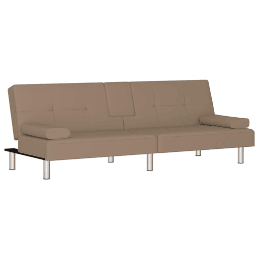 Sofá-cama, Sofá conversível c suporte para copos couro artificial cor cappuccino