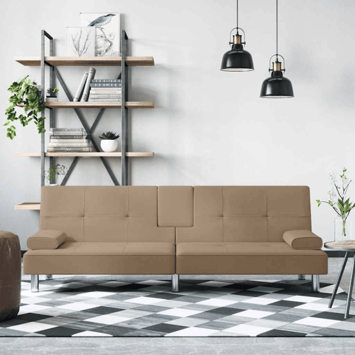 Sofá-cama, Sofá conversível c suporte para copos couro artificial cor cappuccino