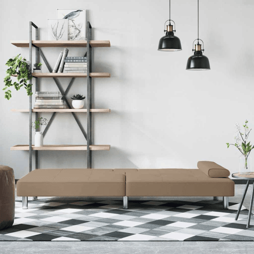 Sofá-cama, Sofá conversível c suporte para copos couro artificial cor cappuccino