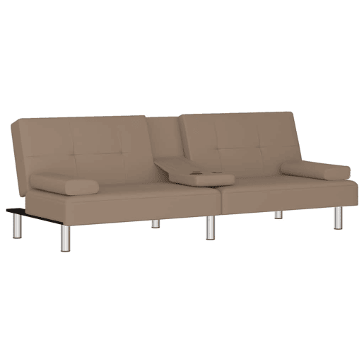 Sofá-cama, Sofá conversível c suporte para copos couro artificial cor cappuccino
