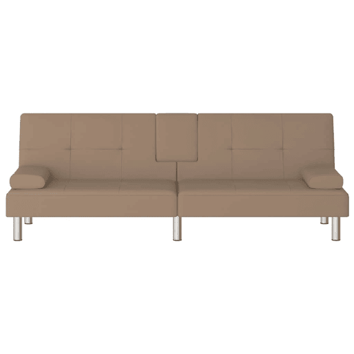 Sofá-cama, Sofá conversível c suporte para copos couro artificial cor cappuccino