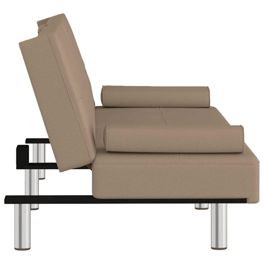 Sofá-cama, Sofá conversível c suporte para copos couro artificial cor cappuccino