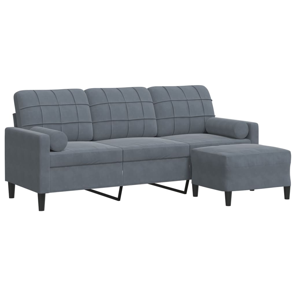 sofa de 3 plazas - sofa de salon con taburete de terciopelo gris oscuro 180 cm