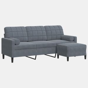 Sofá de 3 lugares - Sofá fixo com apoio de pés 180 cm veludo cinza-escuro