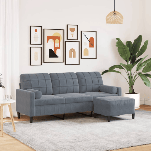 Sofá de 3 lugares - Sofá fixo com apoio de pés 180 cm veludo cinza-escuro