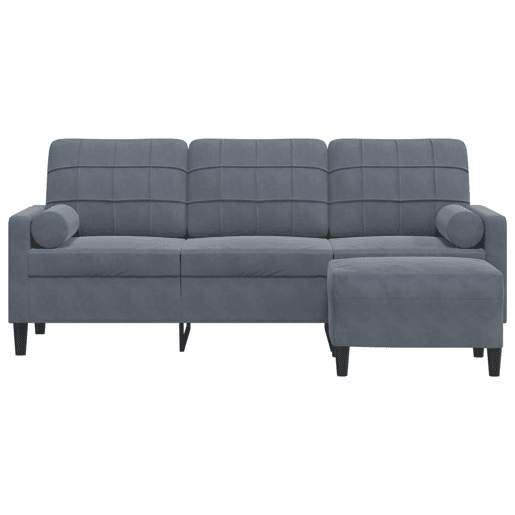 Sofá de 3 lugares - Sofá fixo com apoio de pés 180 cm veludo cinza-escuro