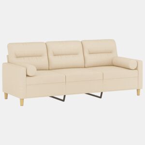 Sofá 3 lugares - Sofá fixo + almofadas decorativas 180 cm tecido cor creme