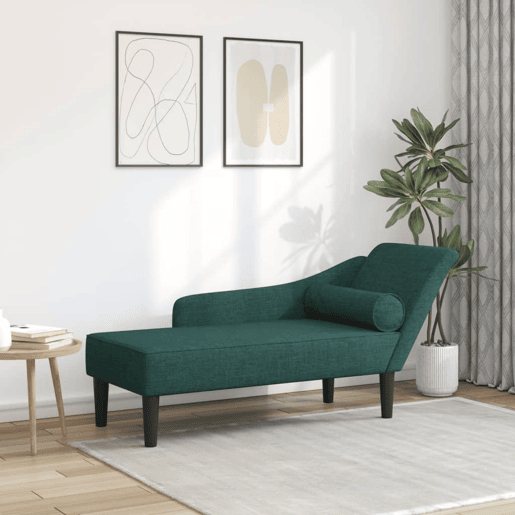 Sofá Chaise lounge - Sofá de canto com almofadões tecido verde-escuro