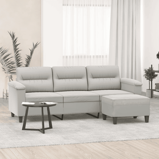 Sofá 3 lugares - Sofá fixo c apoio de pés 180 cm microfibra cinza-claro