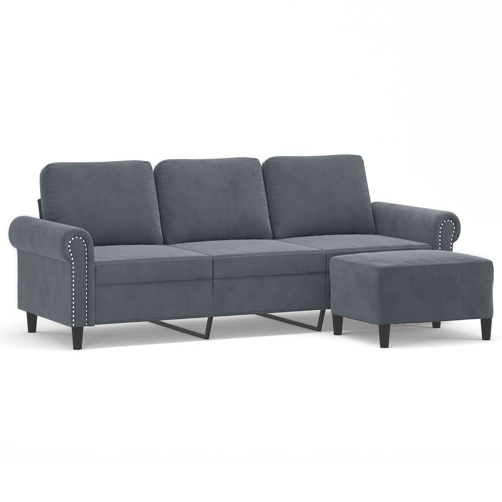 sofa de 3 plazas - sofa de salon con taburete de terciopelo gris oscuro 180 cm