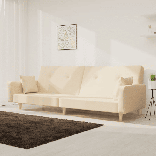 Sofá-cama, Sofá conversível 2 lugares com duas almofadas tecido cor creme