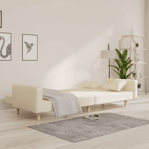Sofá-cama, Sofá conversível 2 lugares com duas almofadas tecido cor creme