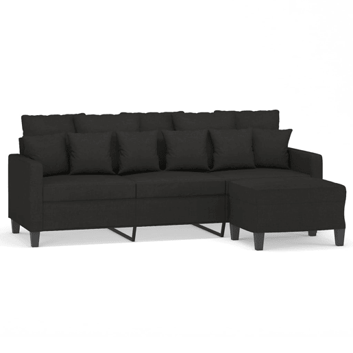Sofá de 3 lugares - Sofá fixo com apoio de pés 180 cm tecido preto Sofá de 3 lugares - Sofá fixo com apoio de pés 180 cm tecido preto
