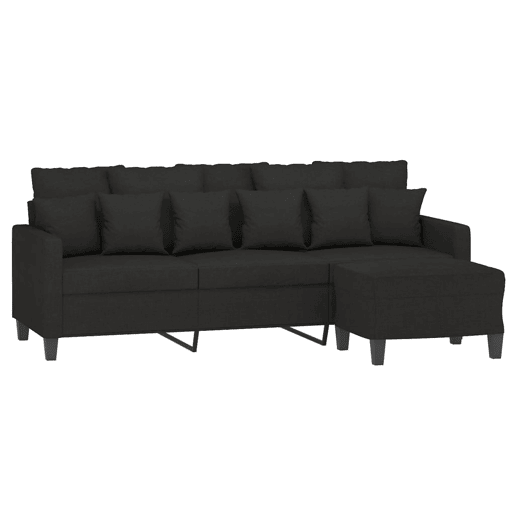 Sofá de 3 lugares - Sofá fixo com apoio de pés 180 cm tecido preto Sofá de 3 lugares - Sofá fixo com apoio de pés 180 cm tecido preto