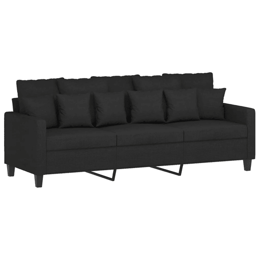 Sofá de 3 lugares - Sofá fixo com apoio de pés 180 cm tecido preto Sofá de 3 lugares - Sofá fixo com apoio de pés 180 cm tecido preto