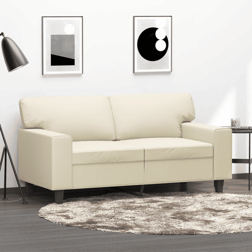 Sofá de 2 lugares - Sofá fixo 120 cm couro artificial cor creme Sofá de 2 lugares - Sofá fixo 120 cm couro artificial cor creme
