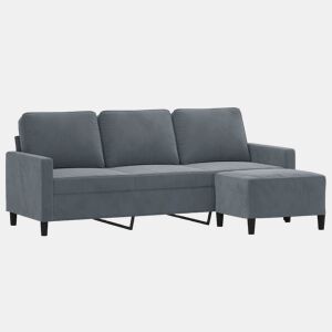 Sofá de 3 lugares - Sofá fixo com apoio de pés 180 cm veludo cinza-escuro