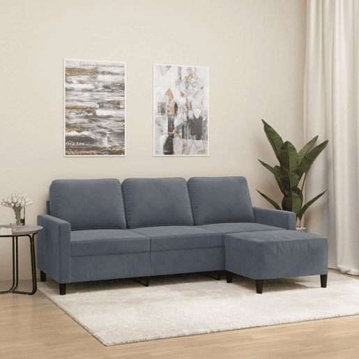 Sofá de 3 lugares - Sofá fixo com apoio de pés 180 cm veludo cinza-escuro Sofá de 3 lugares - Sofá fixo com apoio de pés 180 cm veludo cinza-escuro