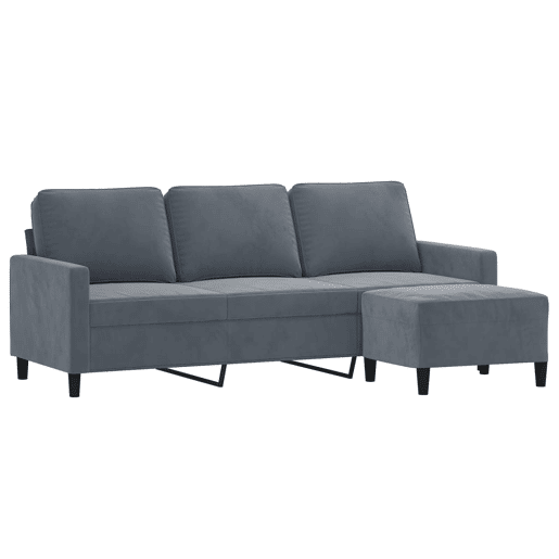 Sofá de 3 lugares - Sofá fixo com apoio de pés 180 cm veludo cinza-escuro Sofá de 3 lugares - Sofá fixo com apoio de pés 180 cm veludo cinza-escuro