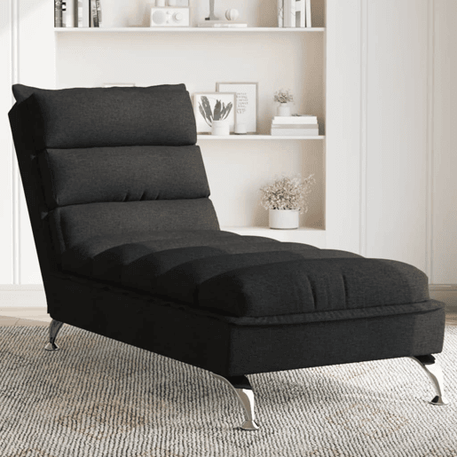 Sofá Chaise lounge - Sofá de canto com almofadões tecido preto