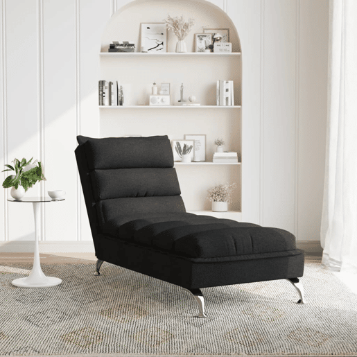 Sofá Chaise lounge - Sofá de canto com almofadões tecido preto