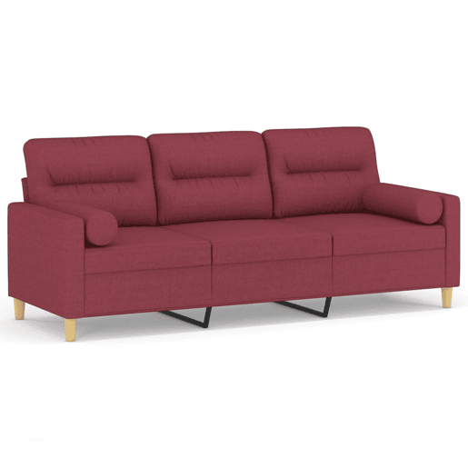 Sofá 3 lug. - Sofá fixo + almofadas decorativas 180cm tecido vermelho tinto