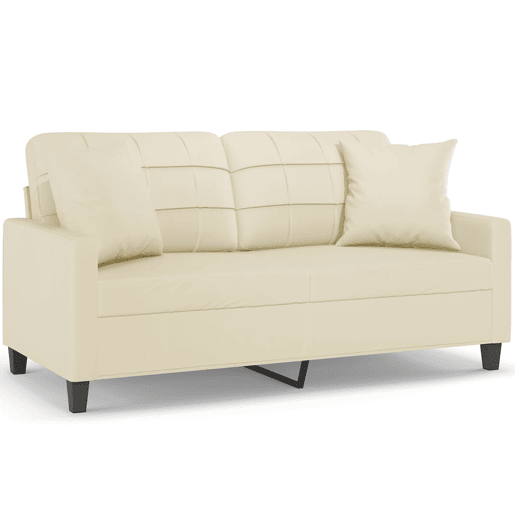 Sofá 2 lugares - Sofá fixo + almofadas decorativas 140cm couro artif. creme Sofá 2 lugares - Sofá fixo + almofadas decorativas 140cm couro artif. creme
