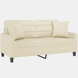 Sofá 2 lugares - Sofá fixo + almofadas decorativas 140cm couro artif. creme