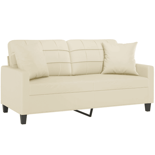 Sofá 2 lugares - Sofá fixo + almofadas decorativas 140cm couro artif. creme Sofá 2 lugares - Sofá fixo + almofadas decorativas 140cm couro artif. creme